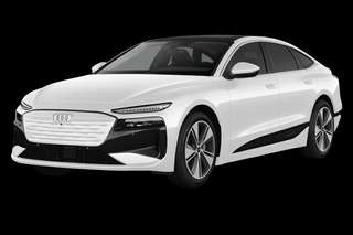 Schräge Frontansicht auf einen Audi A6 e-tron S line business, freigestellt