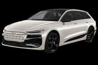 Schräge Frontansicht auf einen Audi A6 e-tron S line business, freigestellt