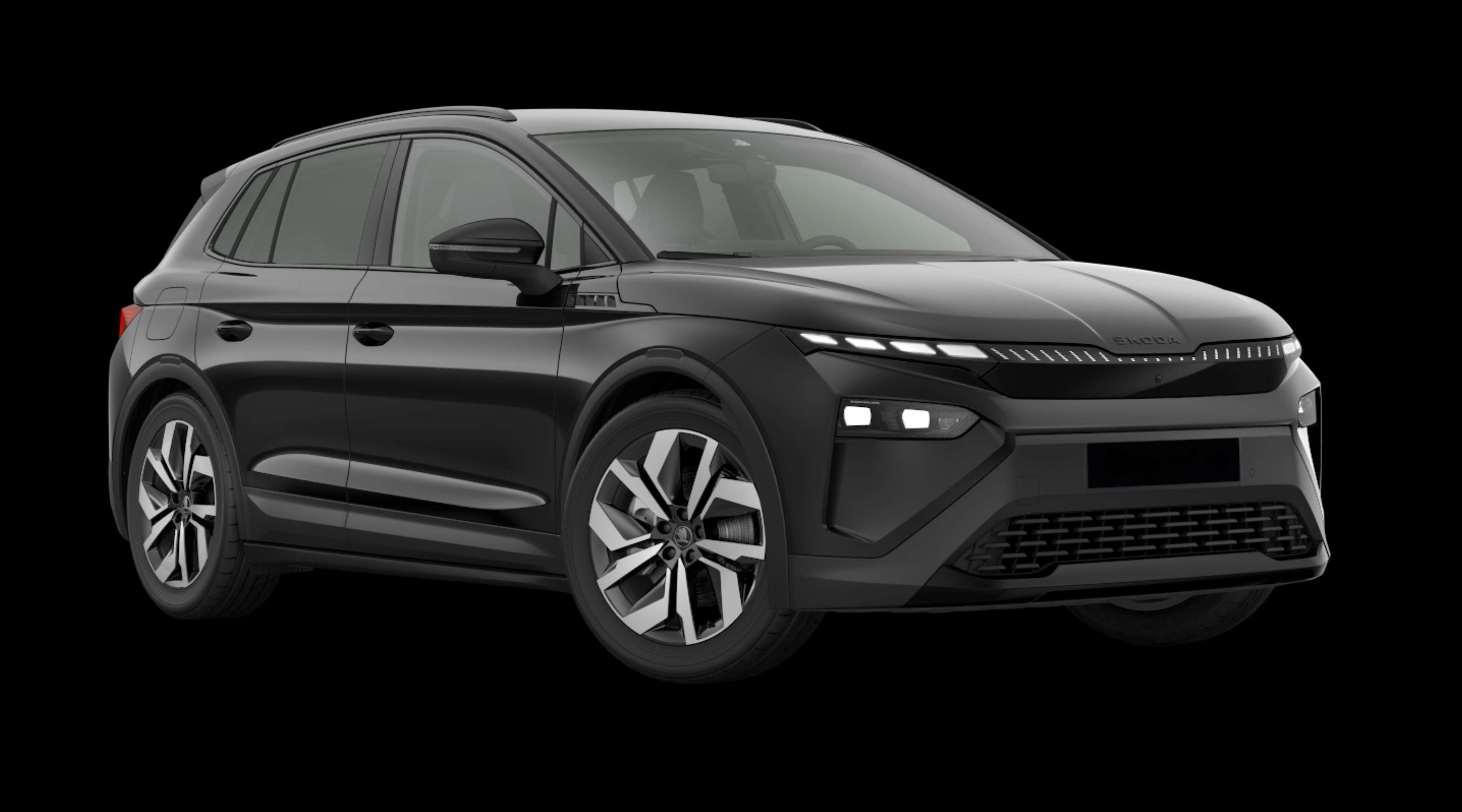 Schräge Frontansicht eines Skoda Elroq, freigestellt