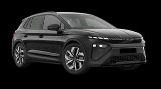 Schräge Frontansicht auf einen Skoda Elroq Sportline, freigestellt