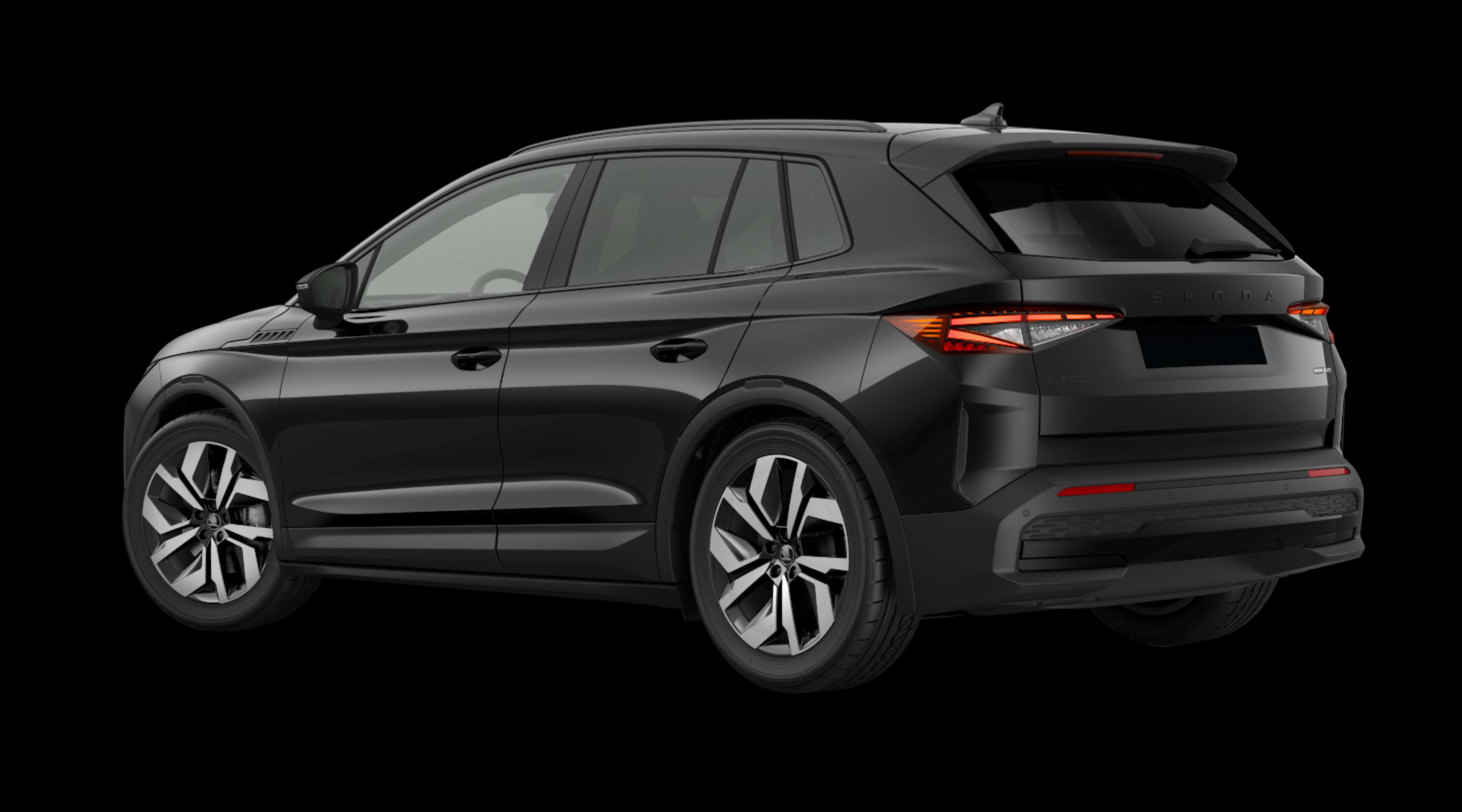 Schräge Heckansicht eines Skoda Elroq, freigestellt