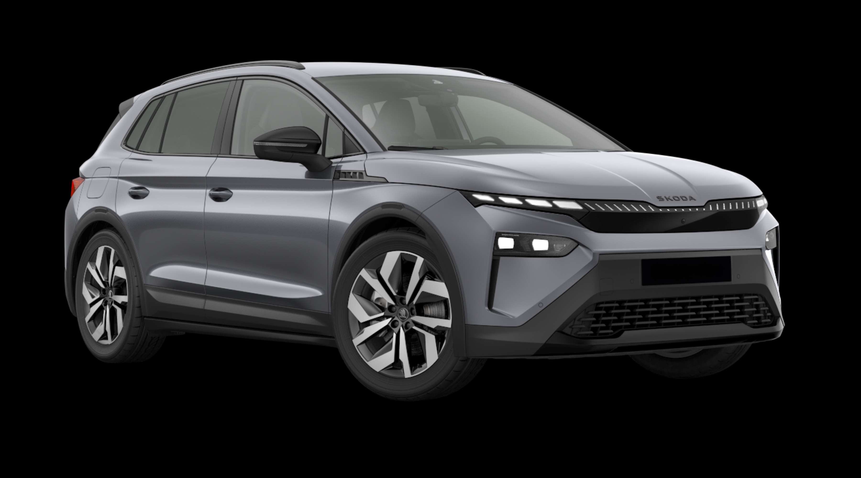 Schräge Frontansicht eines Skoda Elroq, freigestellt
