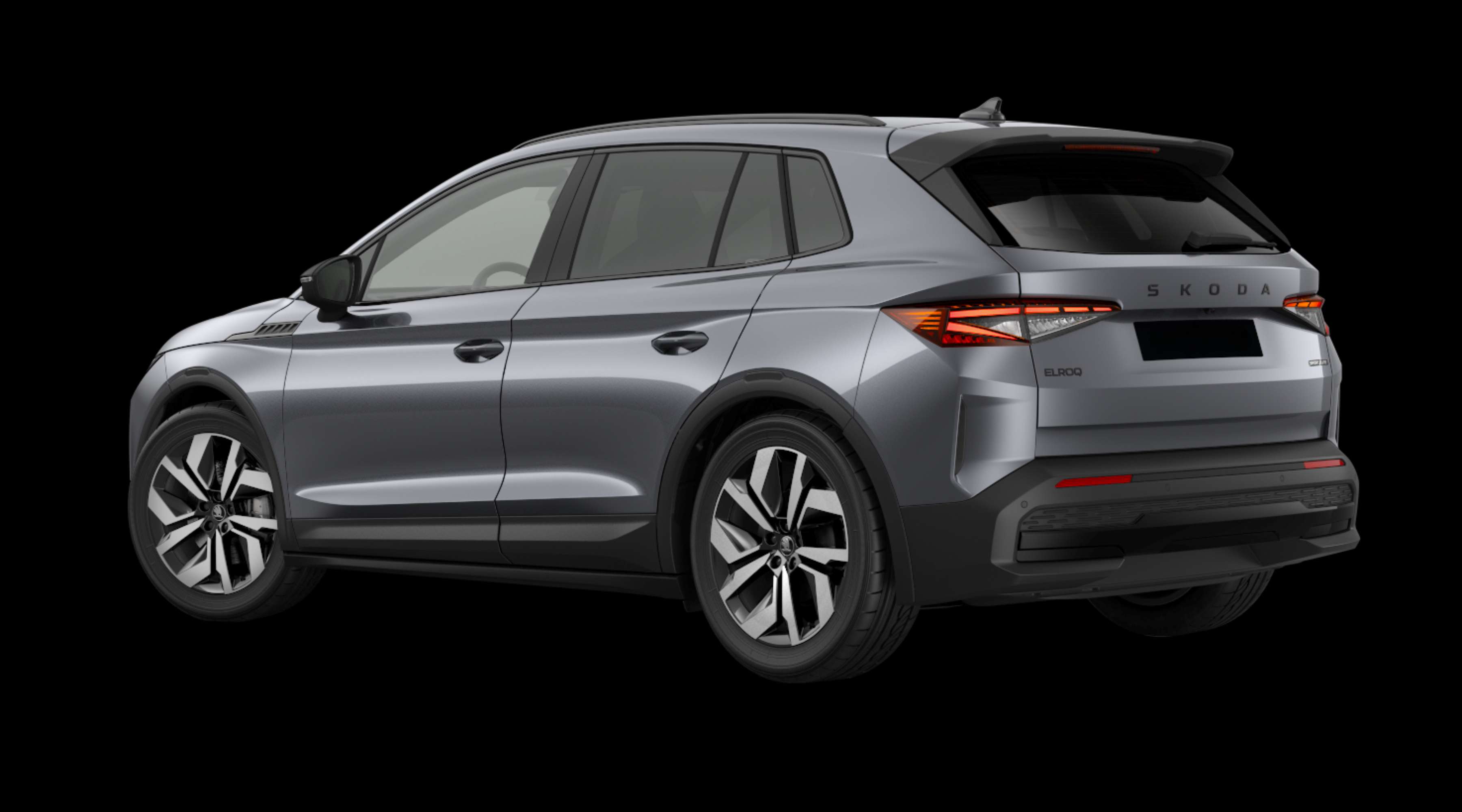 Schräge Heckansicht eines Skoda Elroq, freigestellt