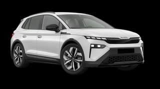 Schräge Frontansicht auf einen Skoda Elroq Sportline, freigestellt