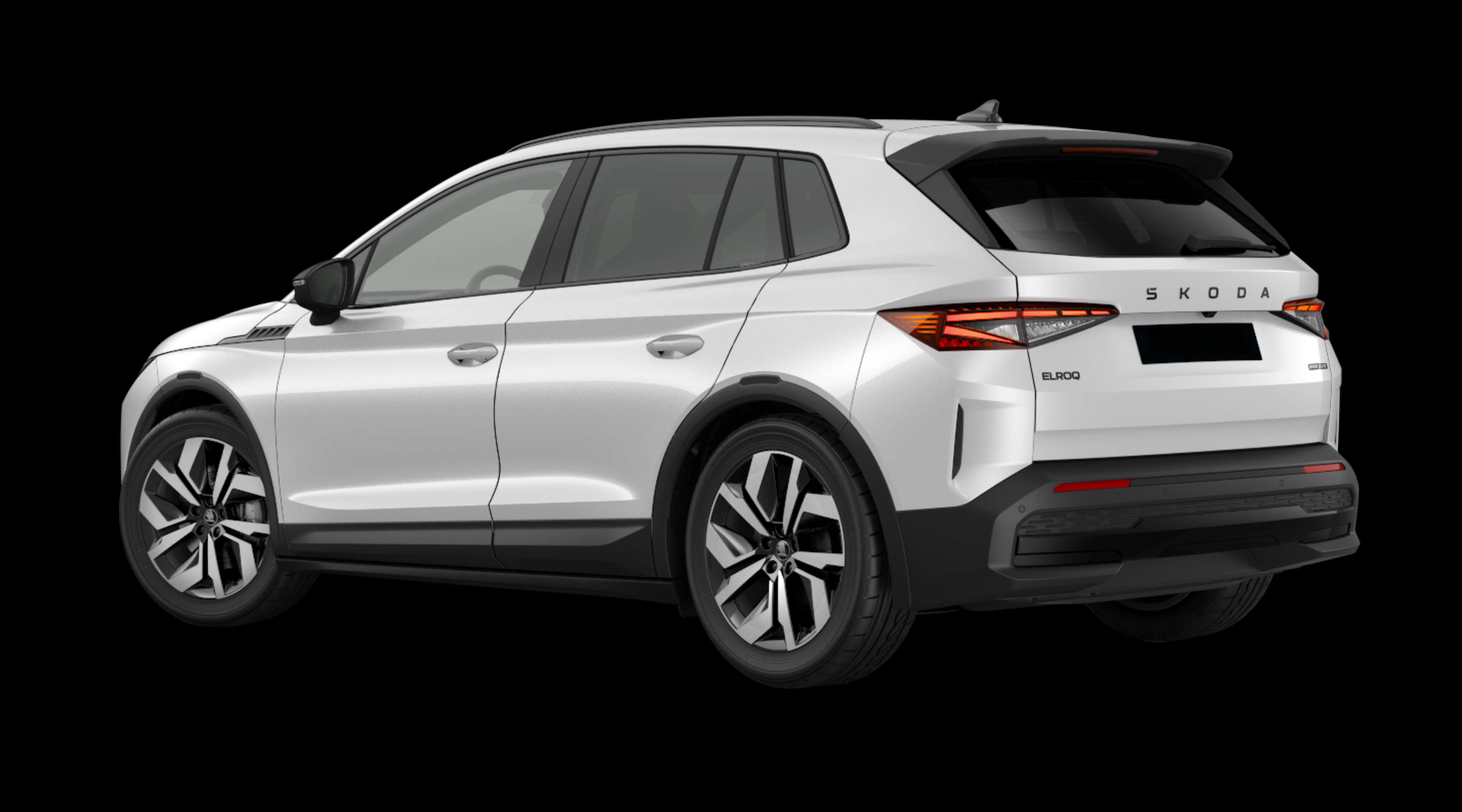 Schräge Heckansicht eines Skoda Elroq, freigestellt