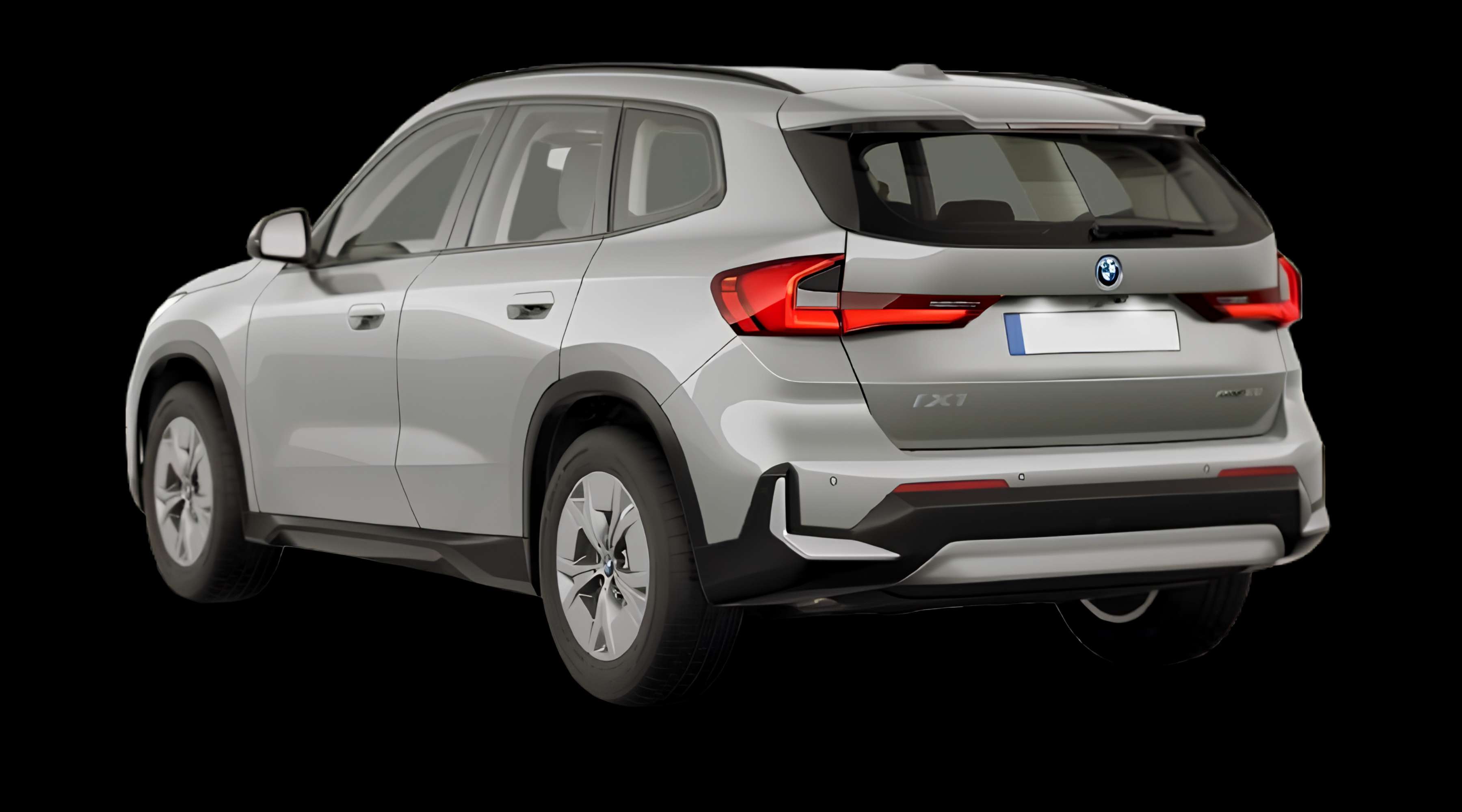 Schräge Heckansicht eines BMW iX1, freigestellt
