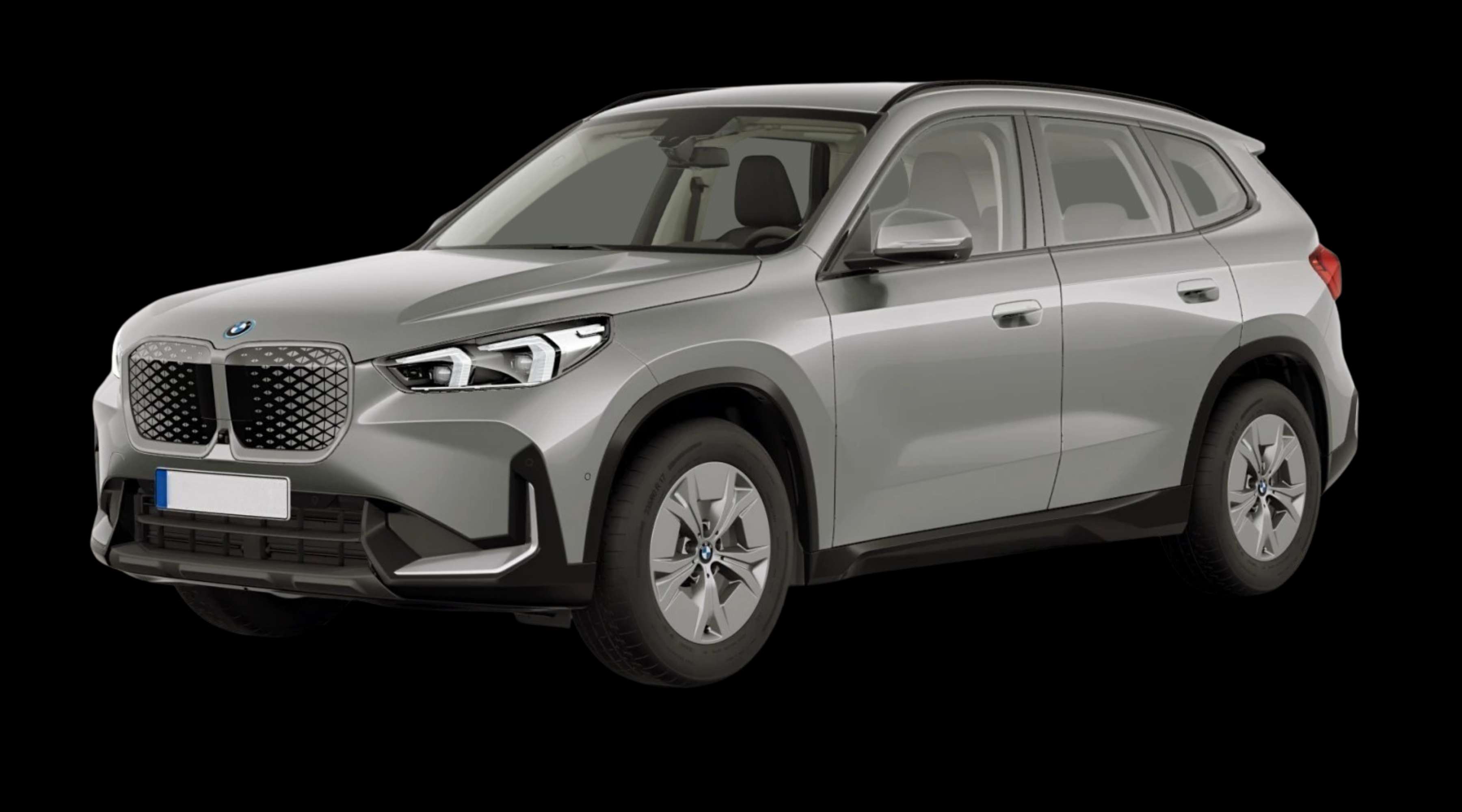 Schräge Frontansicht eines BMW iX1, freigestellt