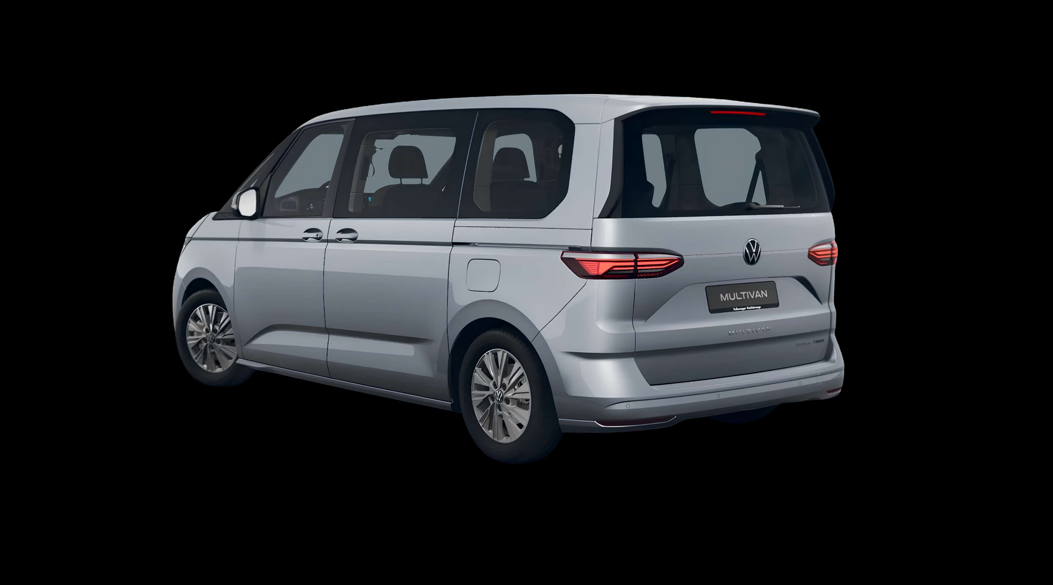 Schräge Heckansicht eines Volkswagen Multivan, freigestellt