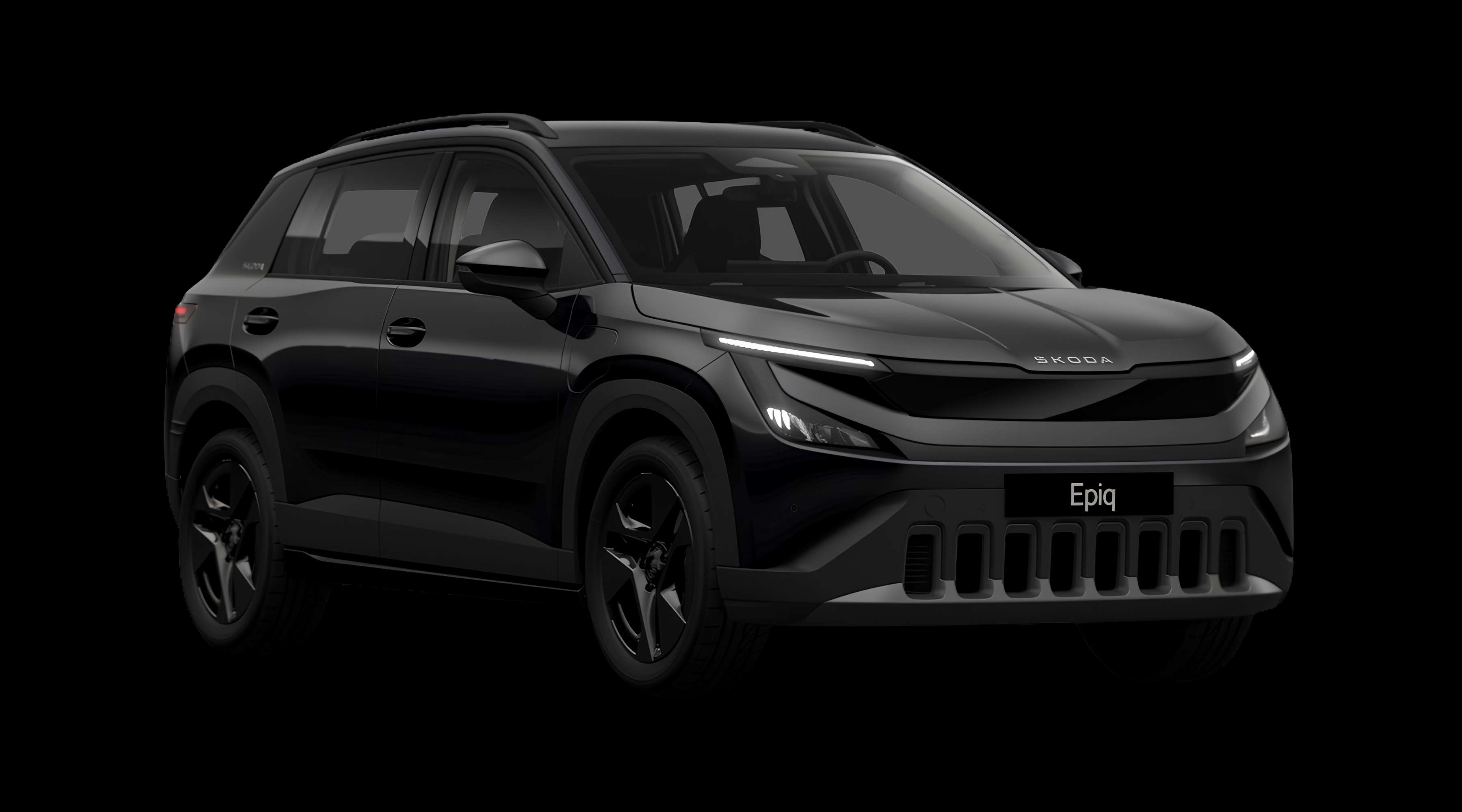 Schräge Frontansicht eines Skoda Epiq, freigestellt