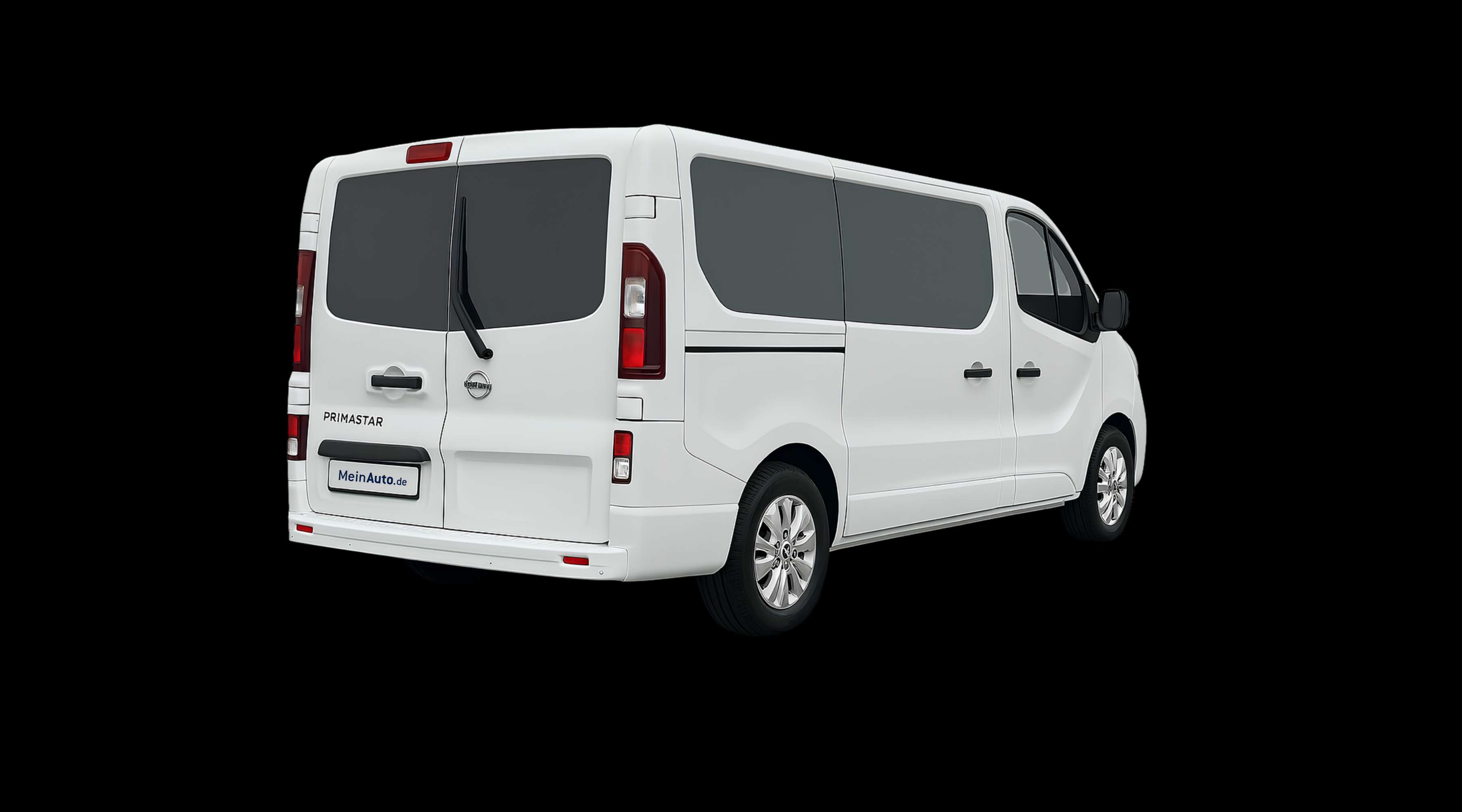 Schräge Heckansicht eines Nissan Primastar, freigestellt