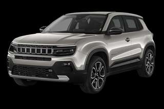 Schräge Frontansicht auf einen Jeep Avenger Longitude, freigestellt