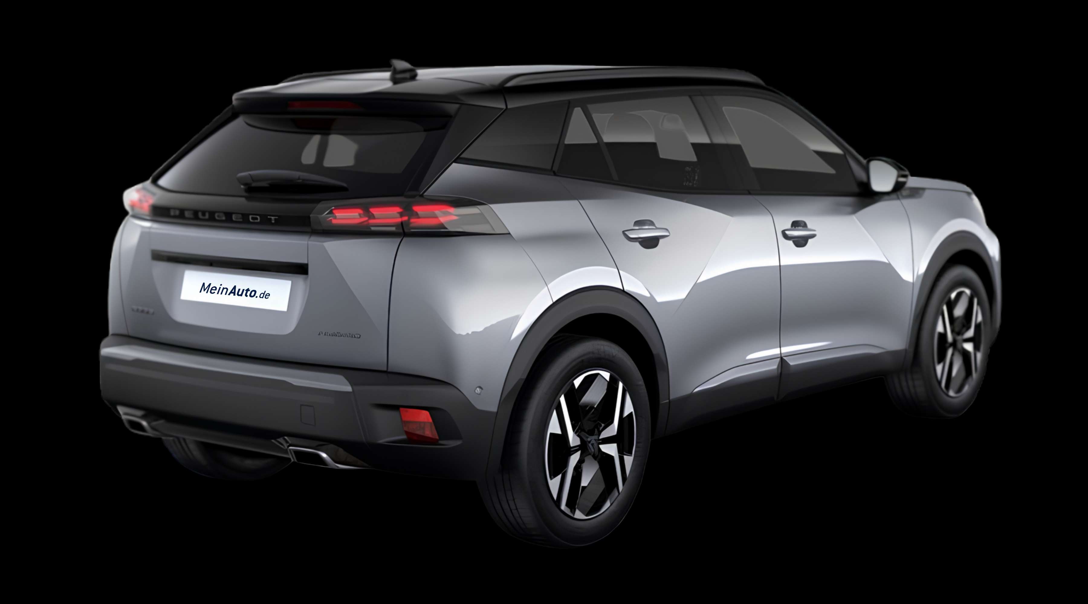 Schräge Heckansicht eines Peugeot 2008, freigestellt