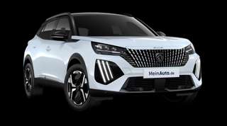 Schräge Frontansicht auf einen Peugeot 2008 GT, freigestellt