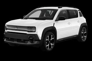 Schräge Frontansicht auf einen Renault 4 E-TECH Evolution, freigestellt