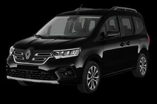 Schräge Frontansicht auf einen Renault Kangoo E-TECH Equilibre, freigestellt