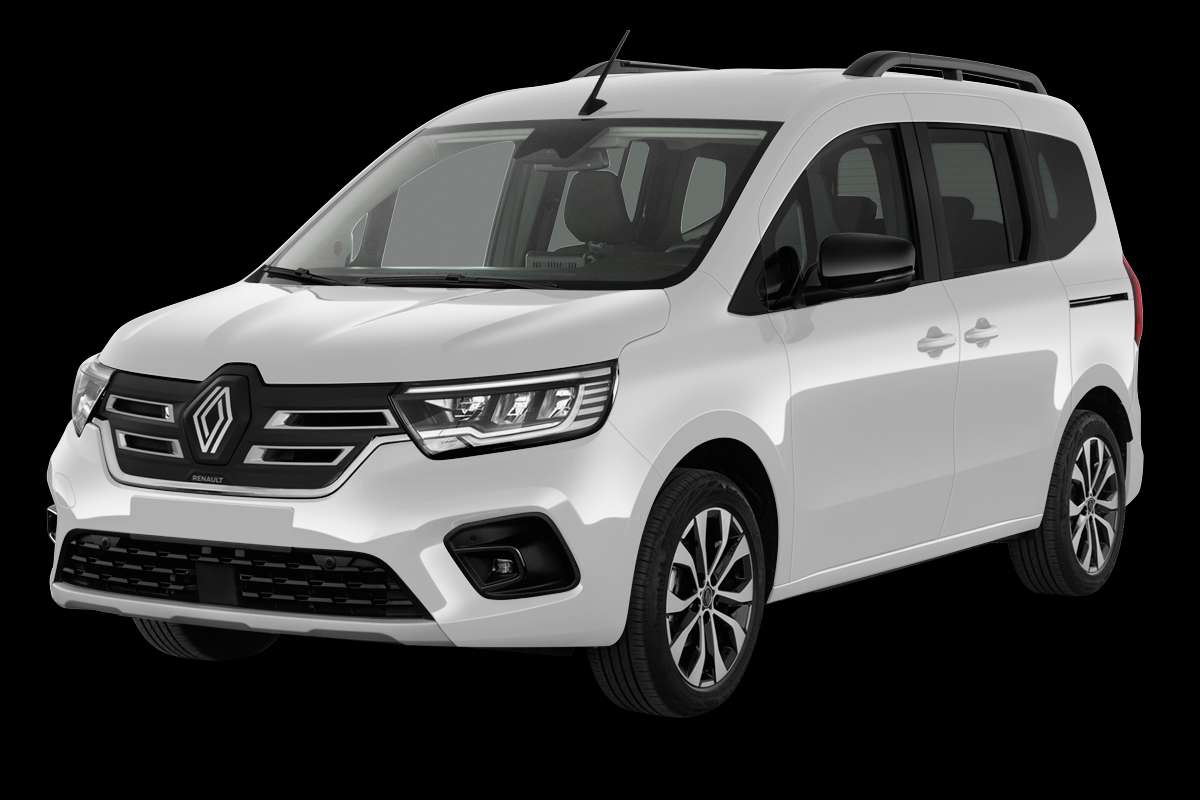 Schräge Frontansicht eines Renault Kangoo E-TECH, freigestellt