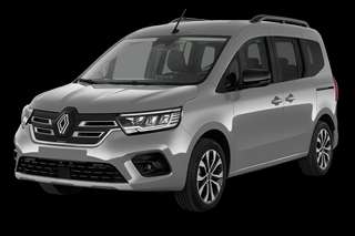 Schräge Frontansicht auf einen Renault Kangoo E-TECH Techno, freigestellt