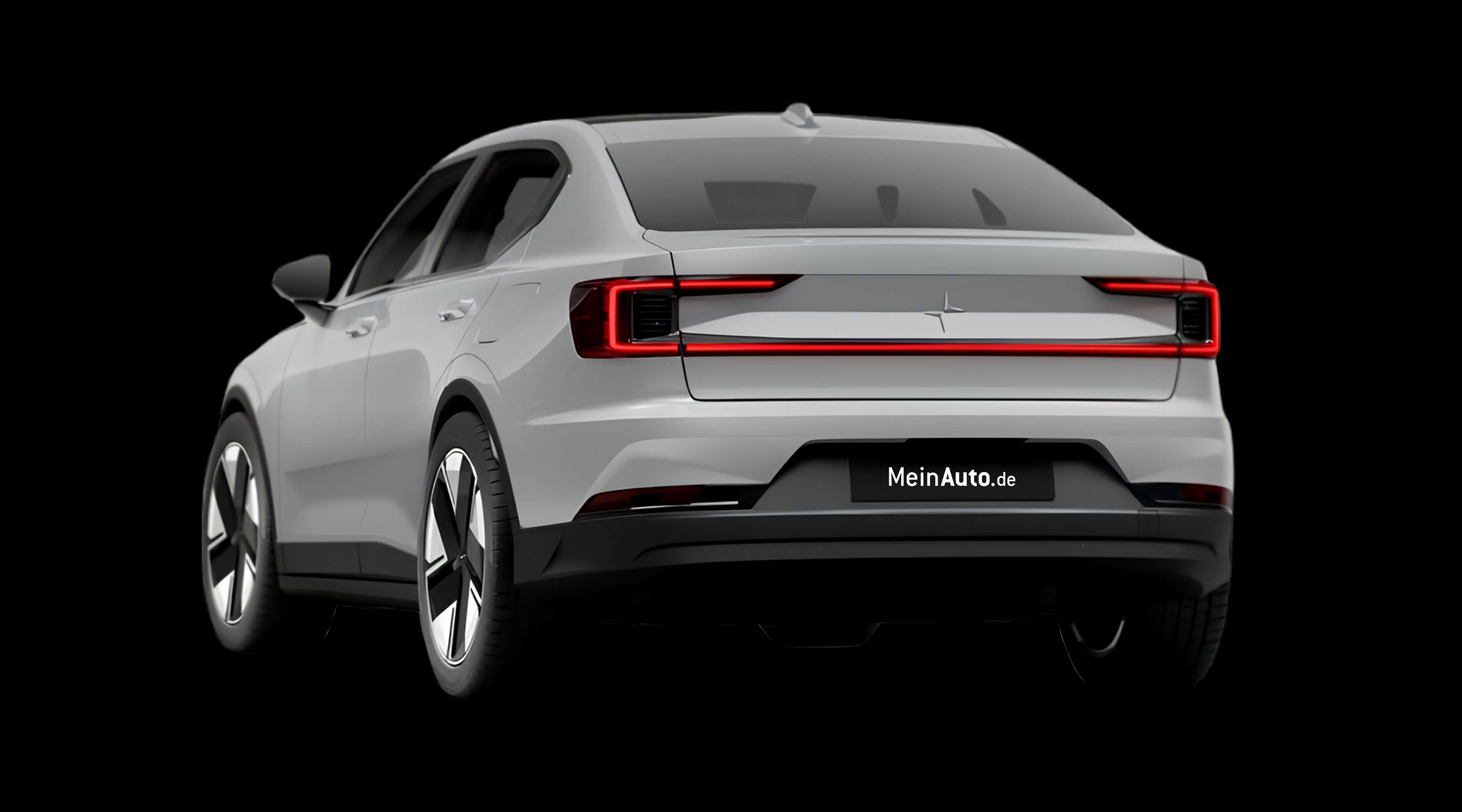 Schräge Heckansicht eines Polestar 2, freigestellt