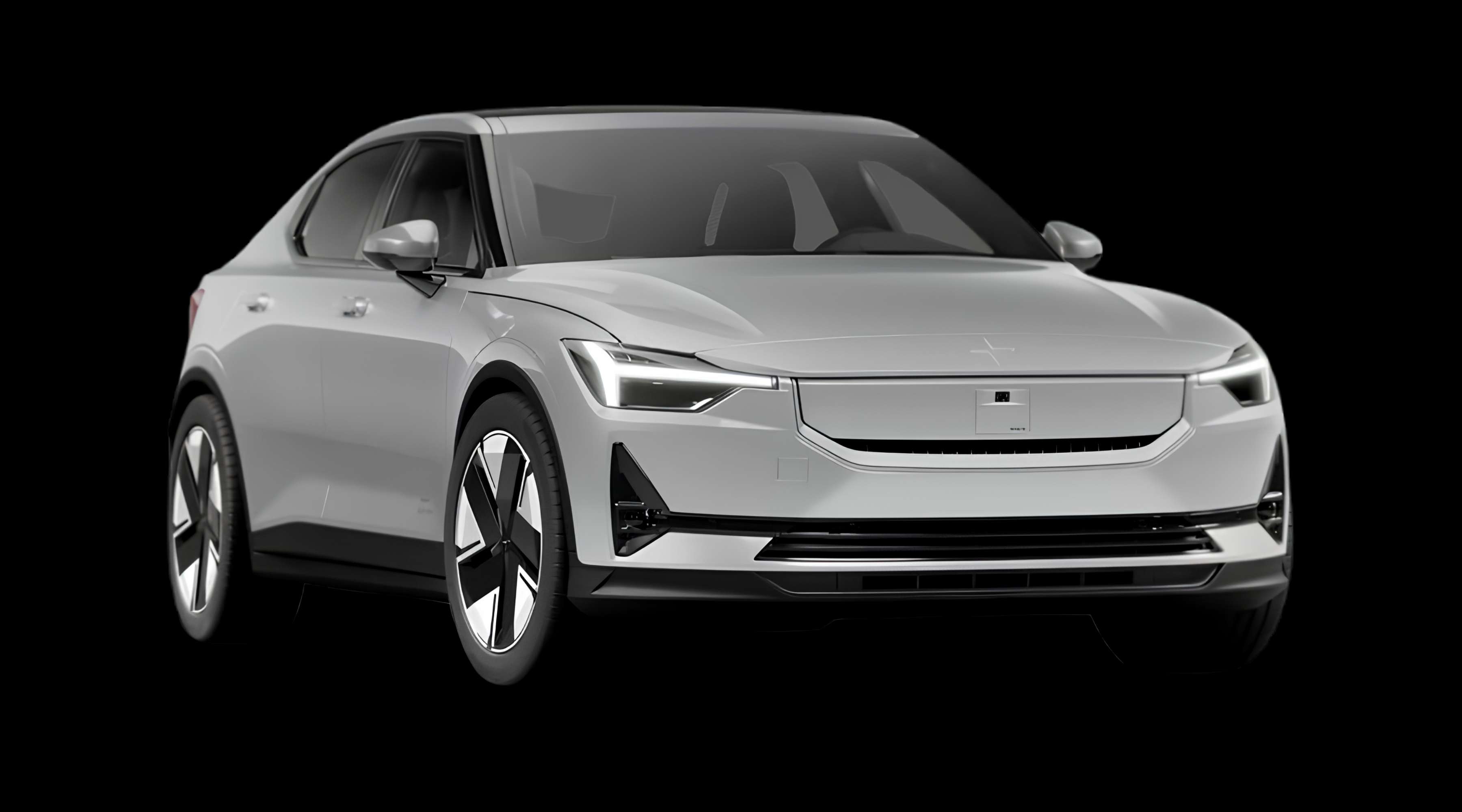 Schräge Frontansicht eines Polestar 2, freigestellt
