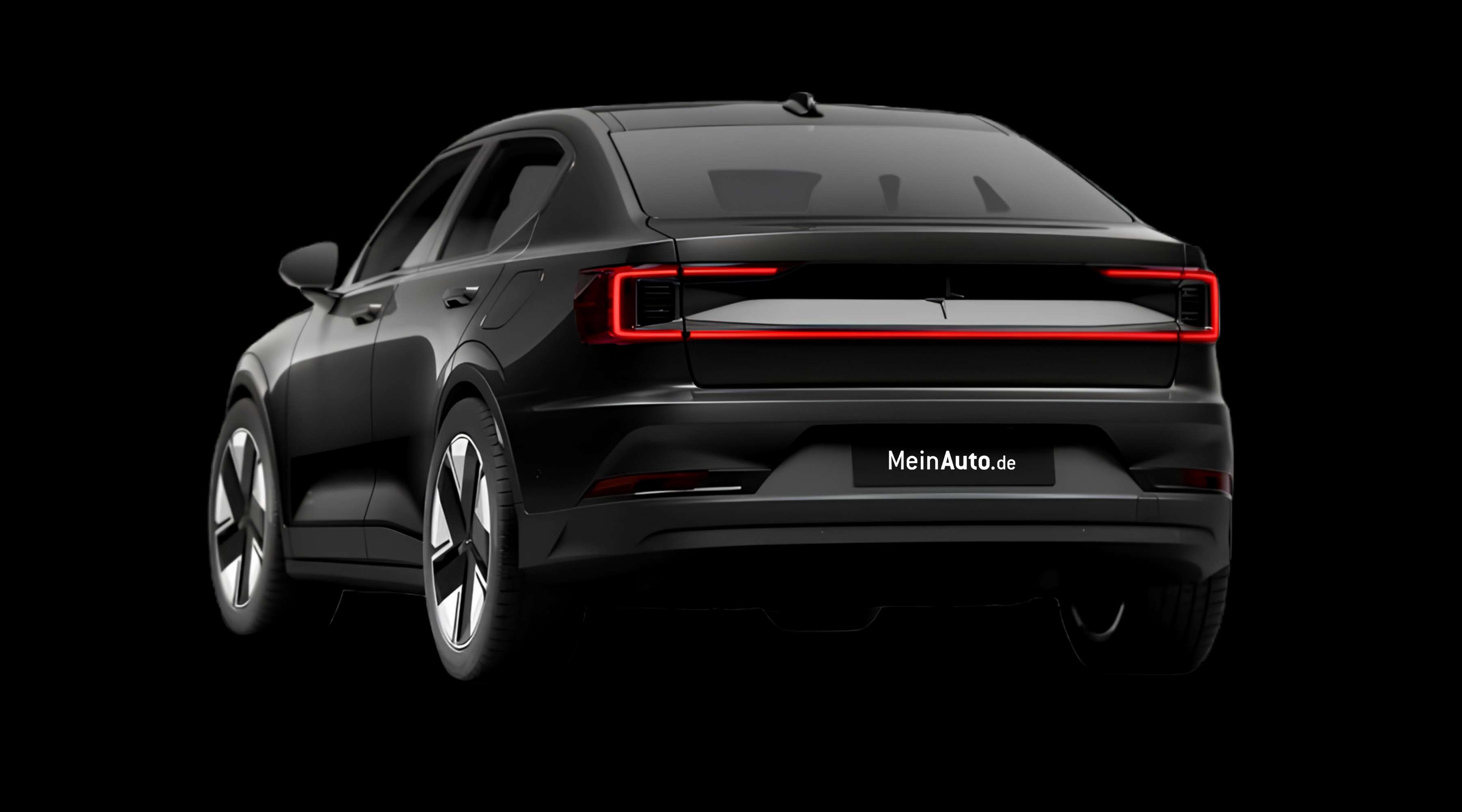Schräge Heckansicht eines Polestar 2, freigestellt