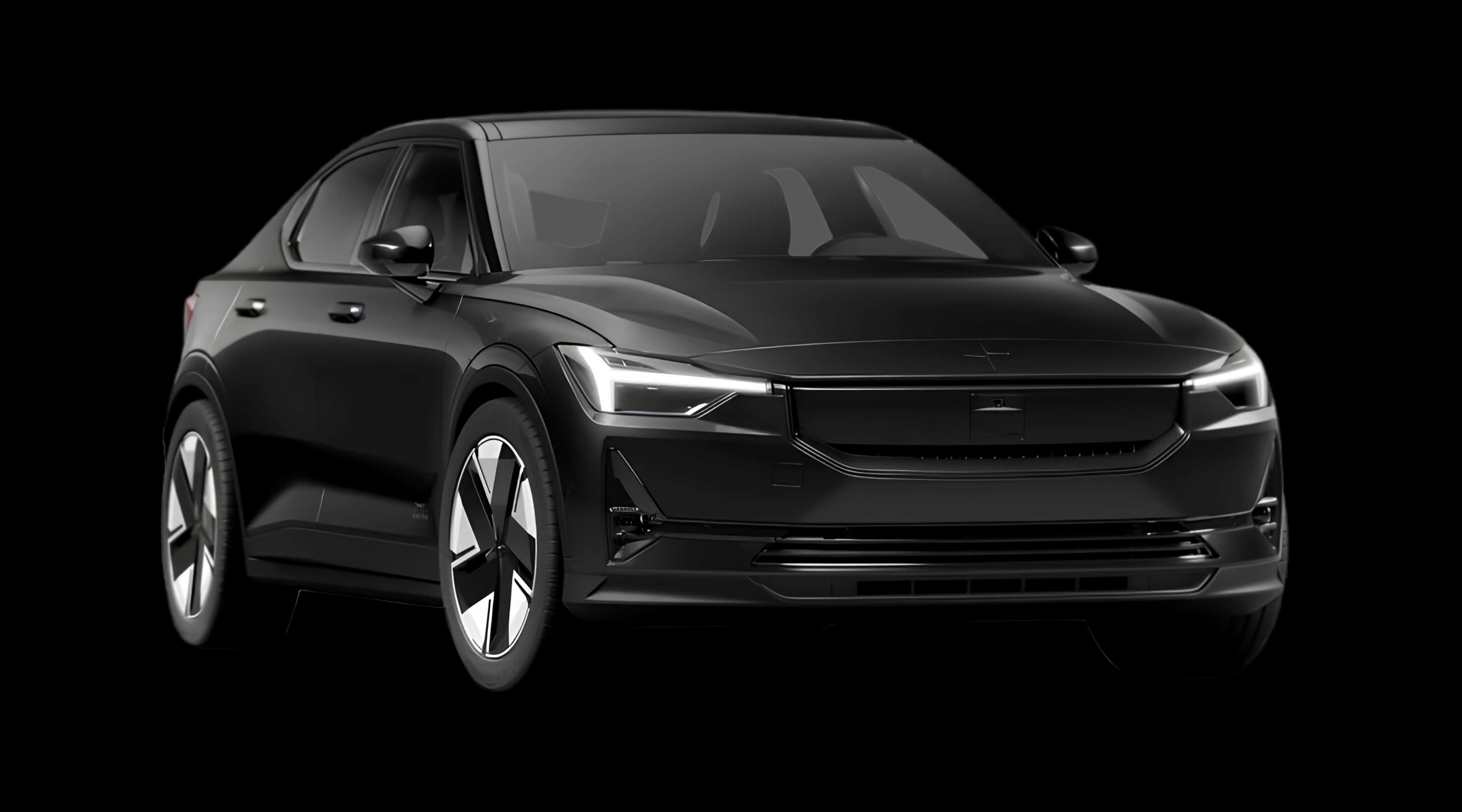 Schräge Frontansicht eines Polestar 2, freigestellt