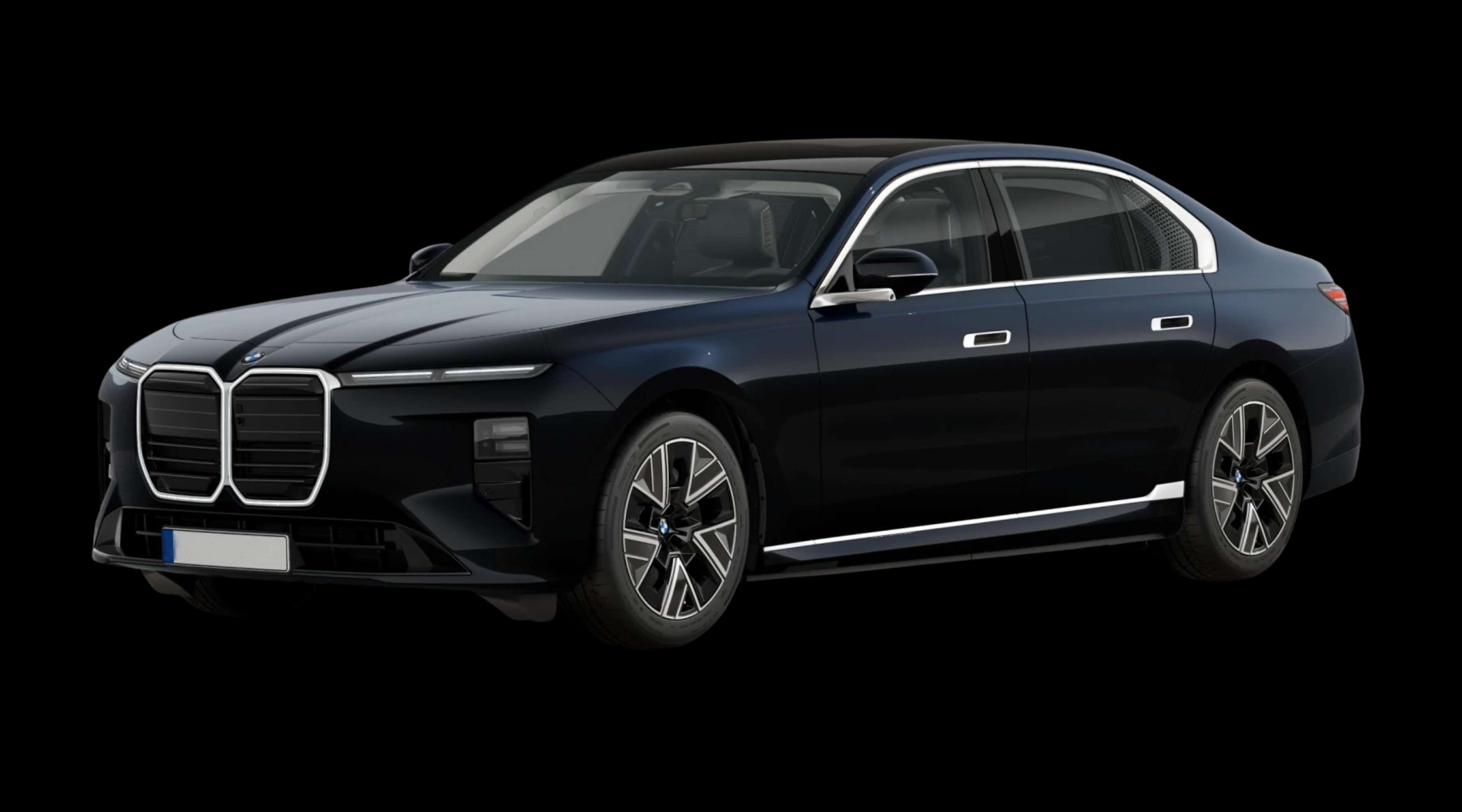 Schräge Frontansicht eines BMW i7, freigestellt