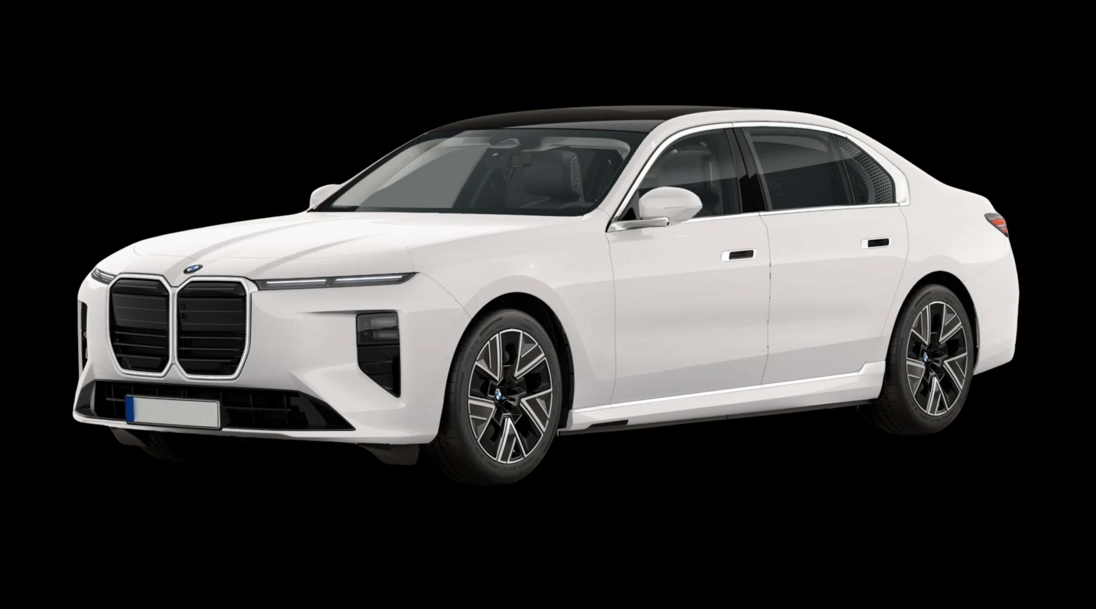 Schräge Frontansicht eines BMW i7, freigestellt