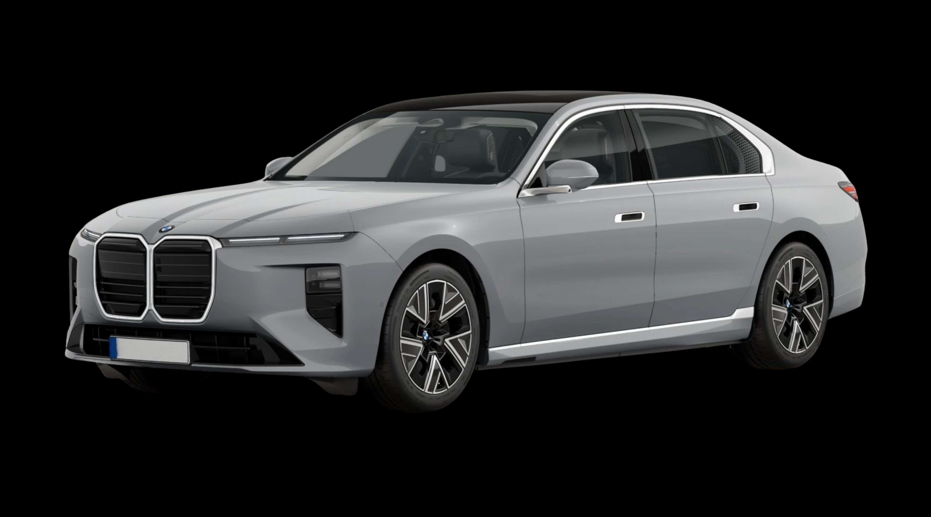 Schräge Frontansicht eines BMW i7, freigestellt