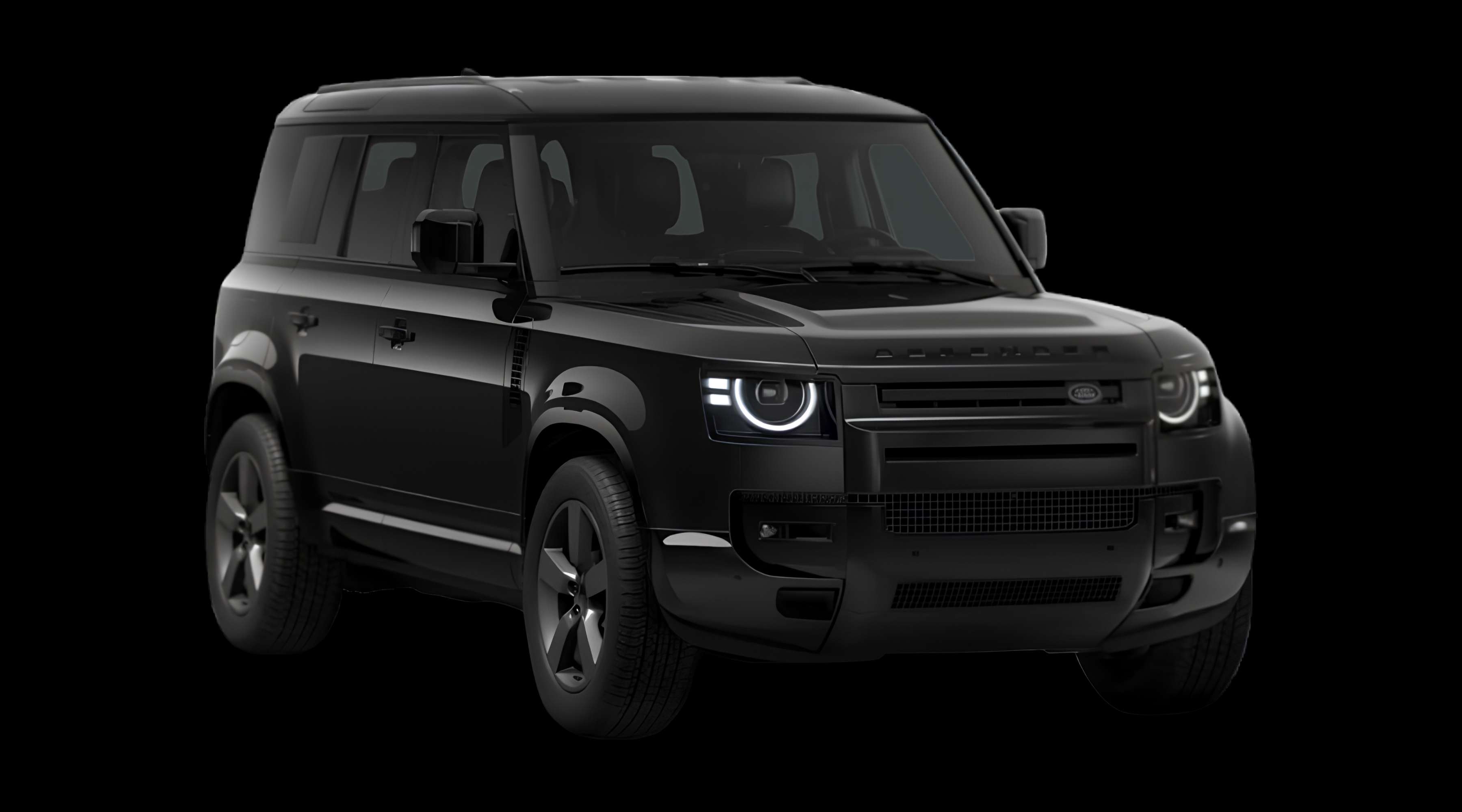 Schräge Frontansicht eines Land Rover Defender, freigestellt