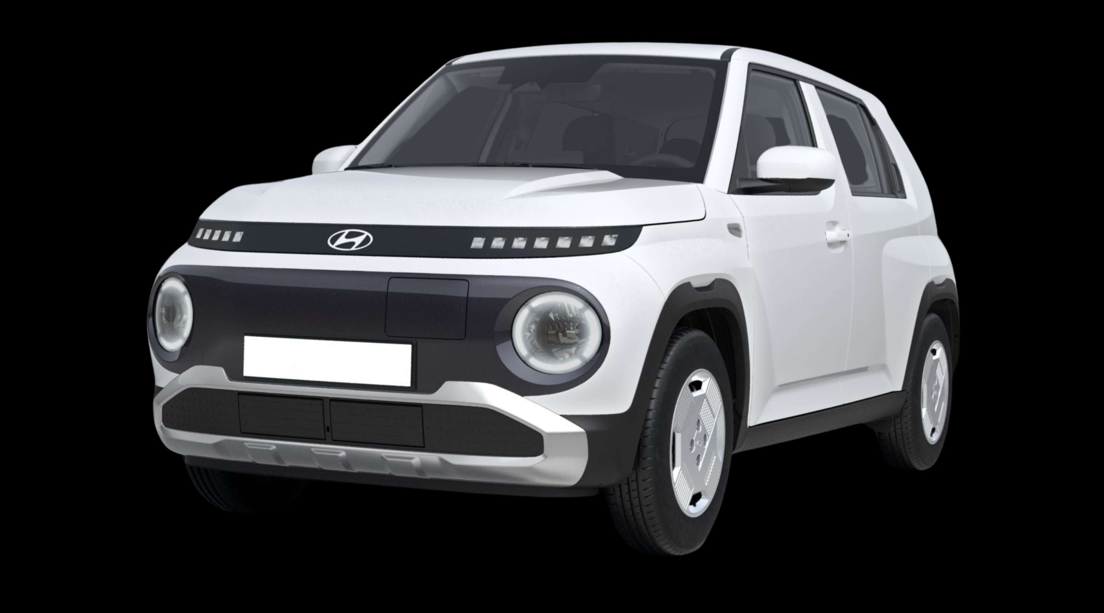 Schräge Frontansicht eines Hyundai Inster, freigestellt