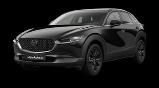 Schräge Frontansicht auf einen Mazda CX-30 Homura, freigestellt