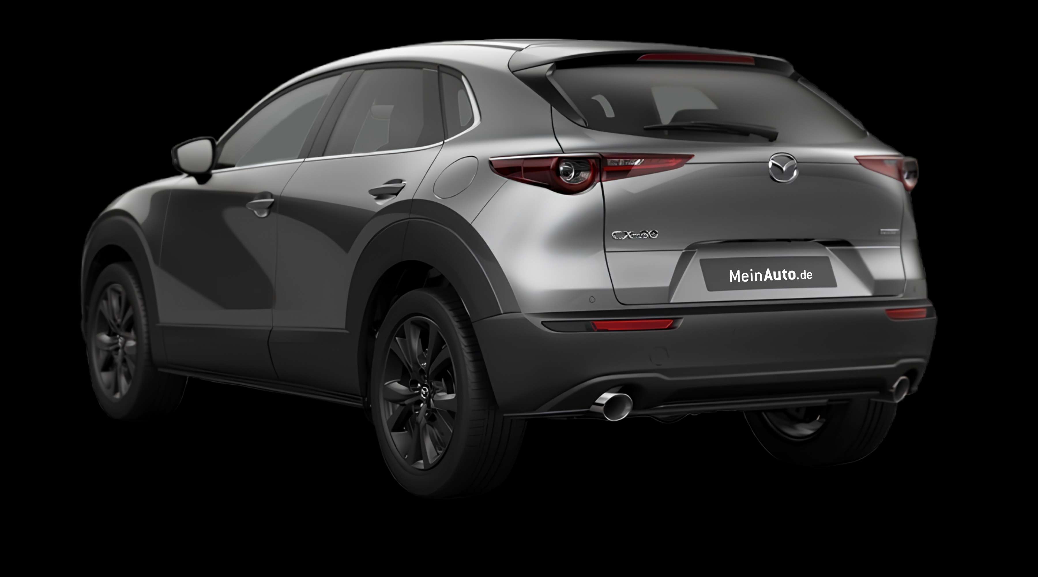 Schräge Heckansicht eines Mazda CX-30, freigestellt