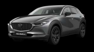 Schräge Frontansicht auf einen Mazda CX-30 Homura, freigestellt