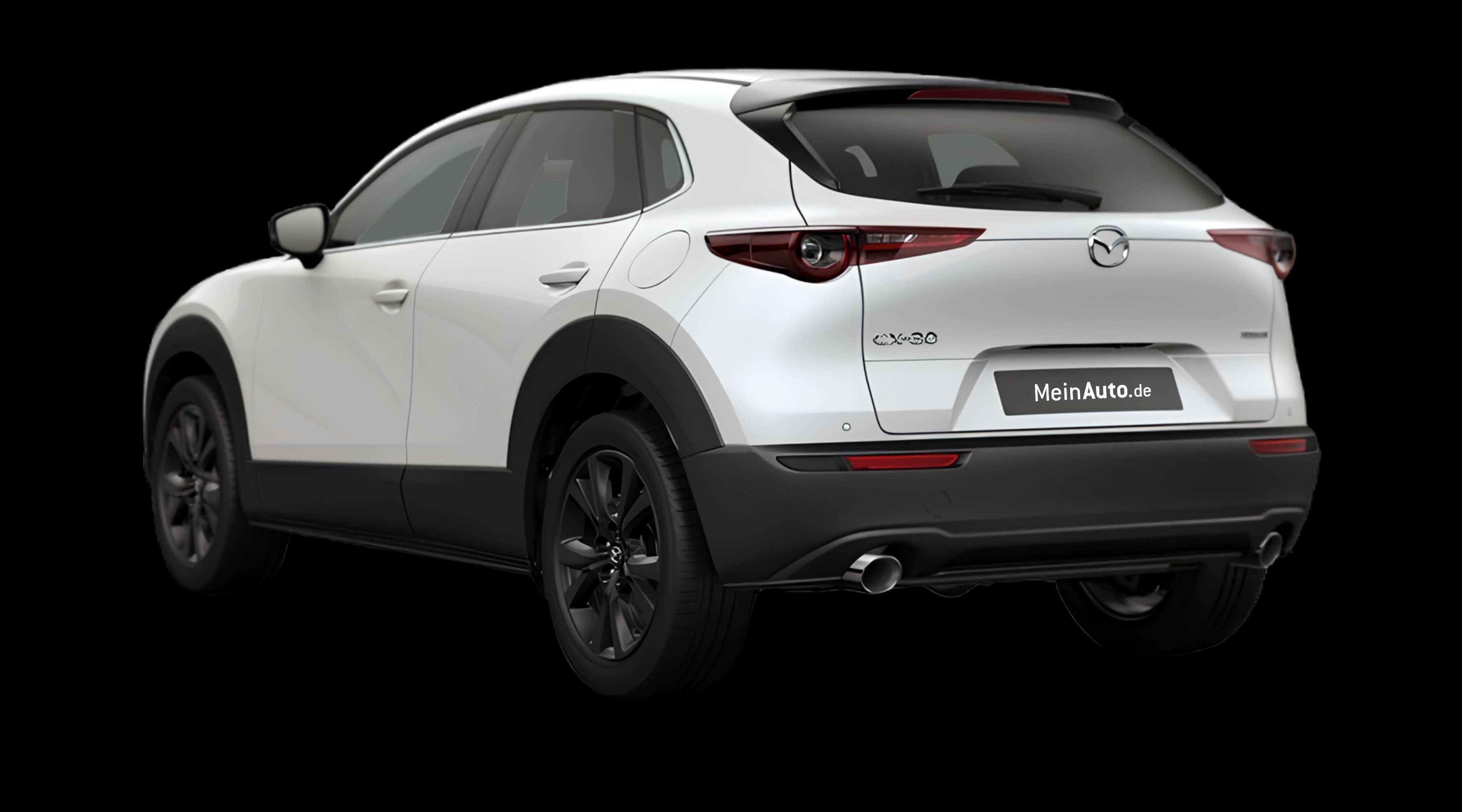 Schräge Heckansicht eines Mazda CX-30, freigestellt
