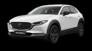 Schräge Frontansicht auf einen Mazda CX-30 Homura, freigestellt