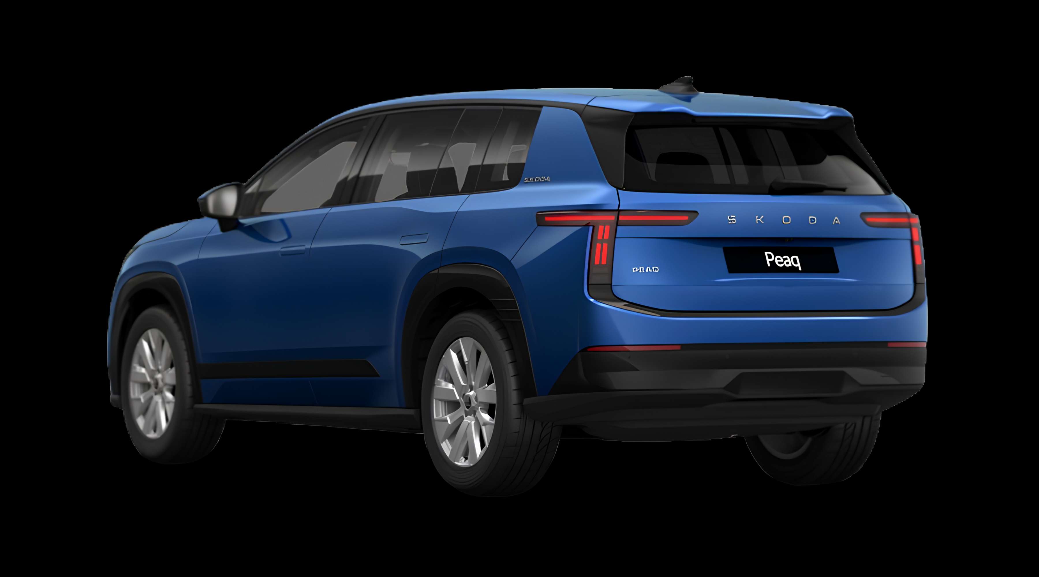 Schräge Heckansicht eines Skoda Peaq, freigestellt