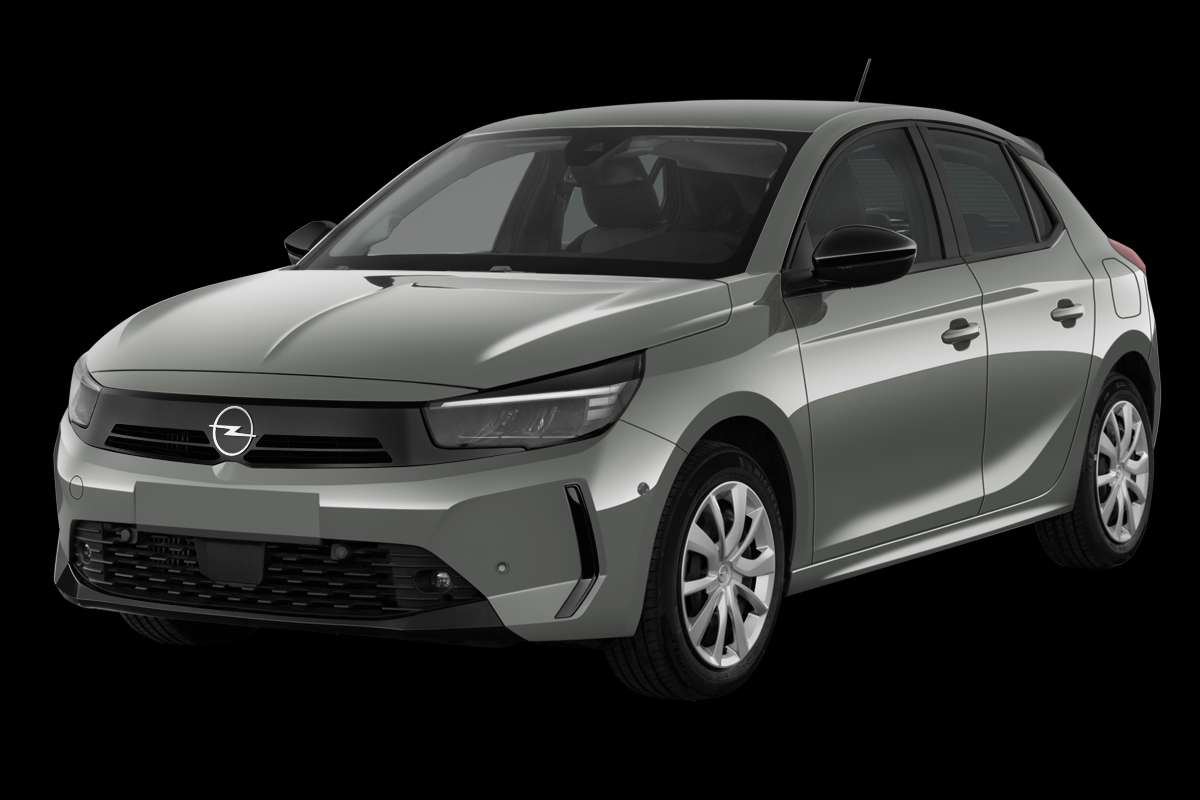 Schräge Frontansicht eines Opel Corsa, freigestellt