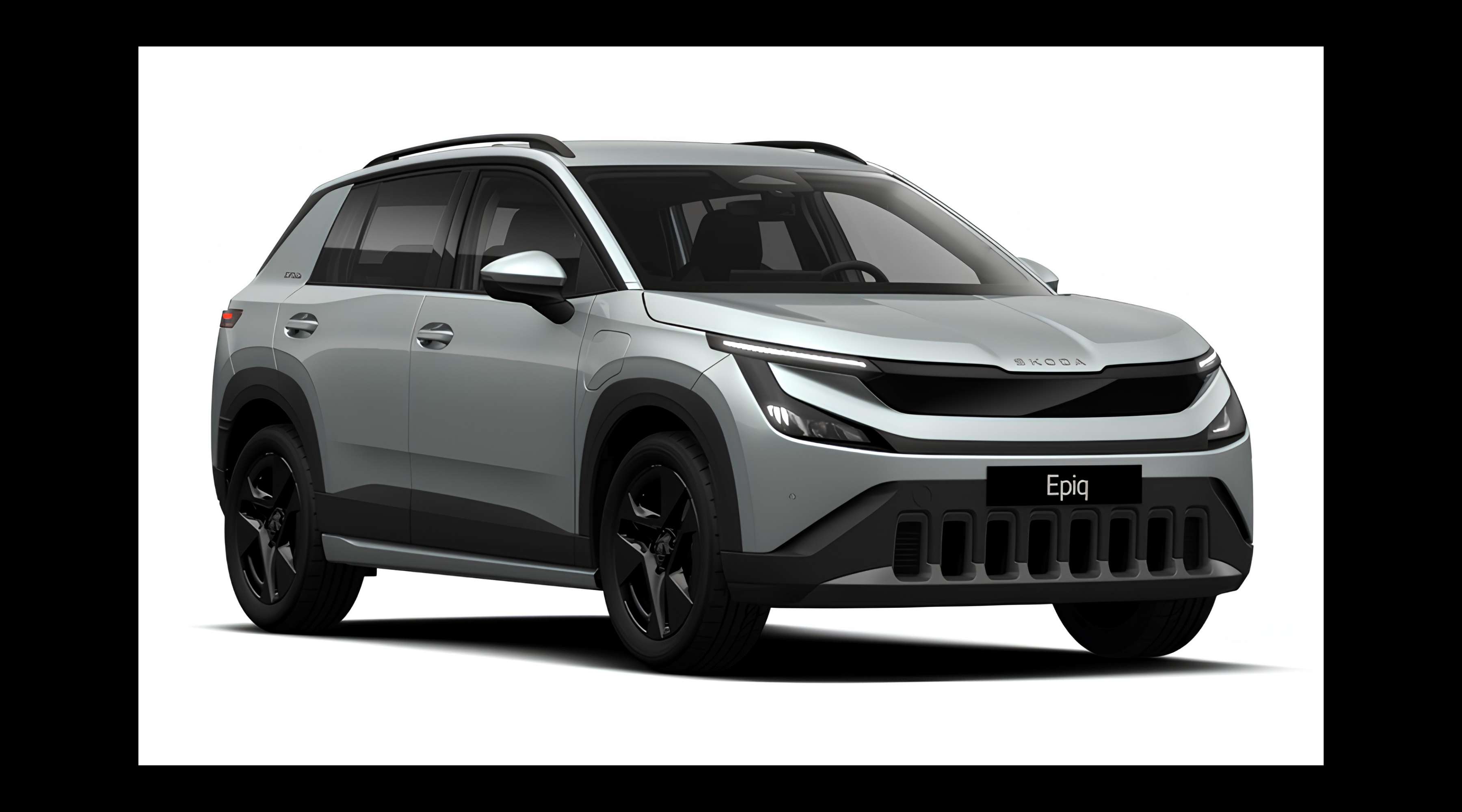 Schräge Frontansicht eines Skoda Epiq, freigestellt