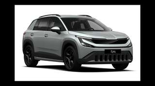 Schräge Frontansicht auf einen Skoda Epiq Selection, freigestellt