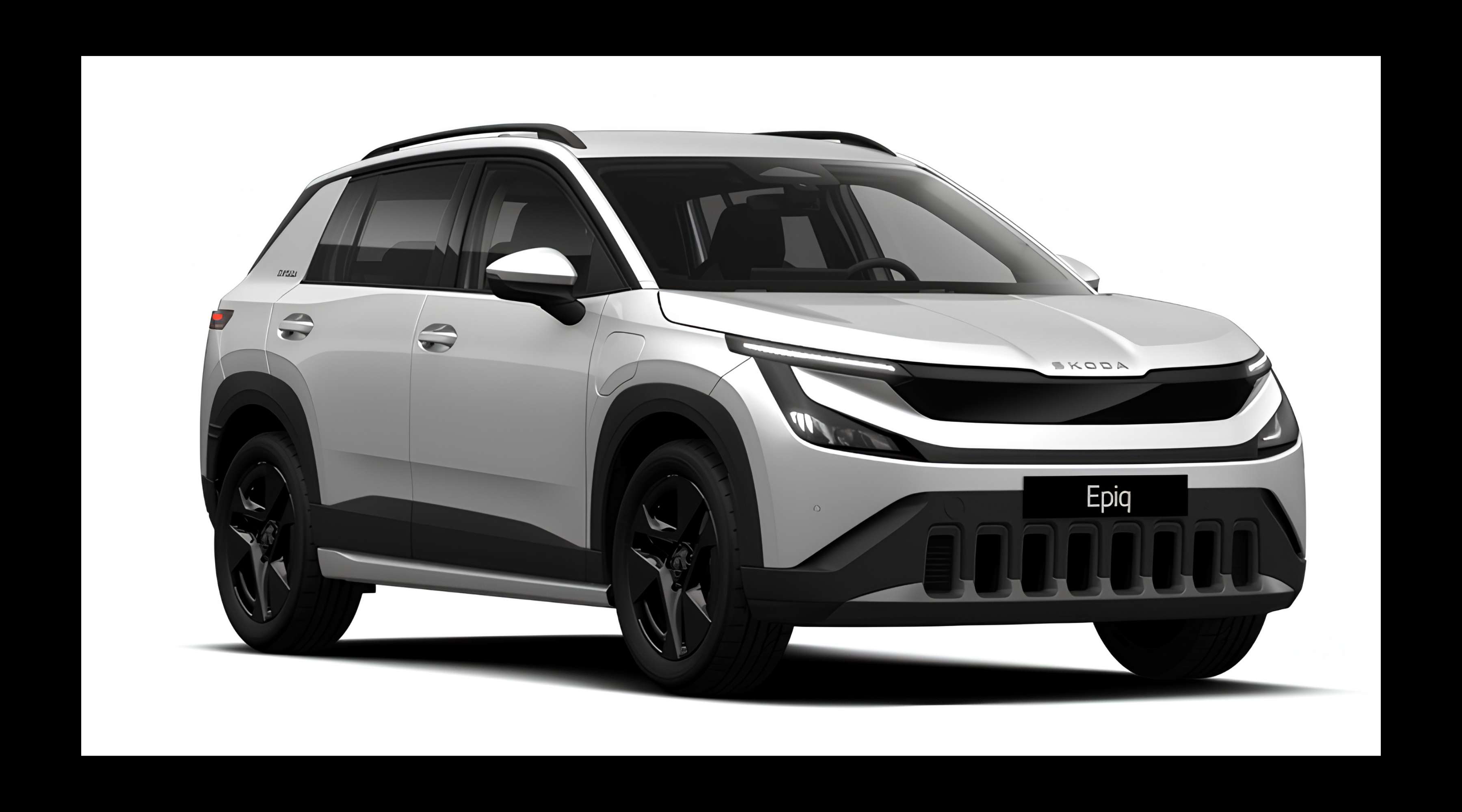 Schräge Frontansicht eines Skoda Epiq, freigestellt
