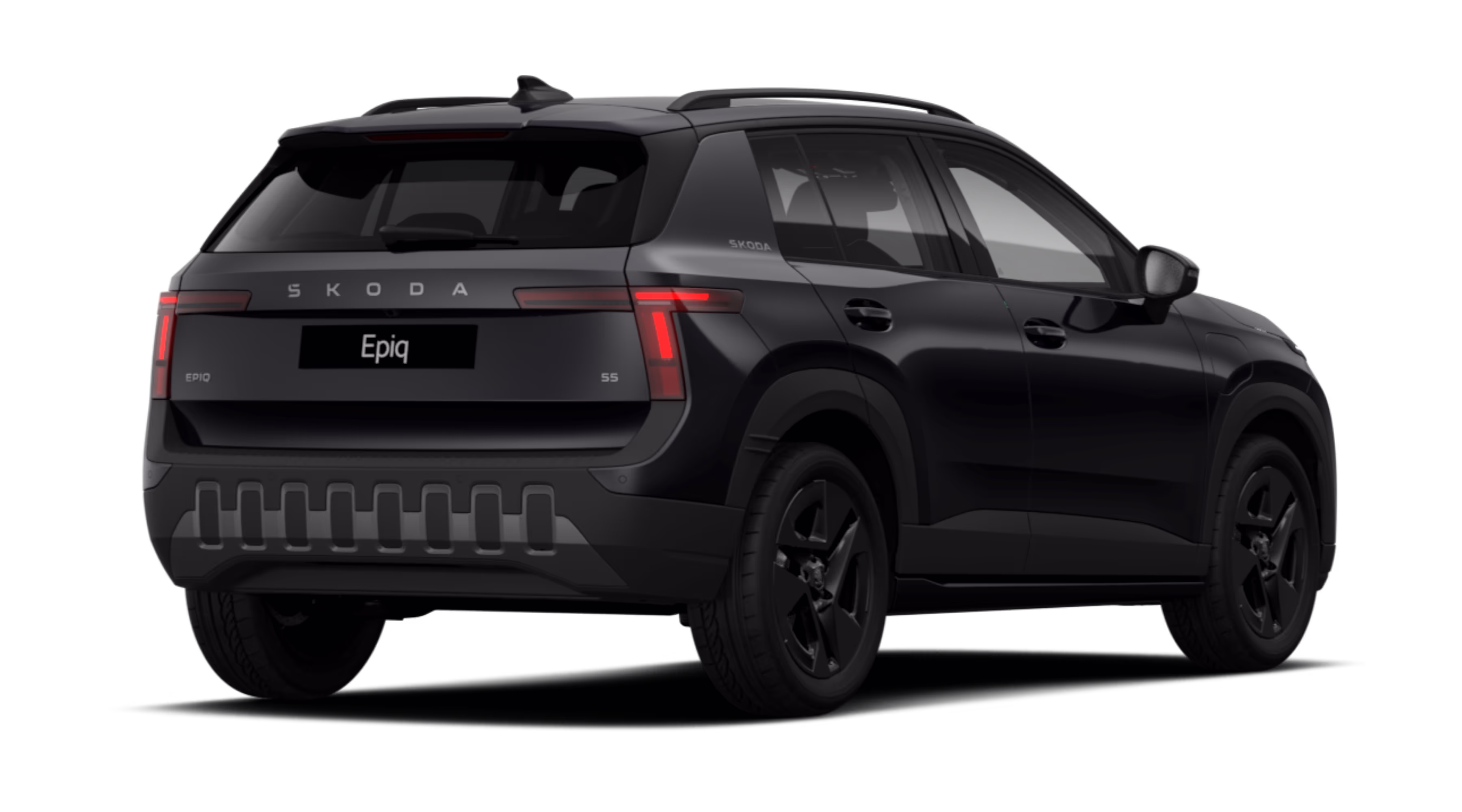 Schräge Heckansicht eines Skoda Epiq, freigestellt
