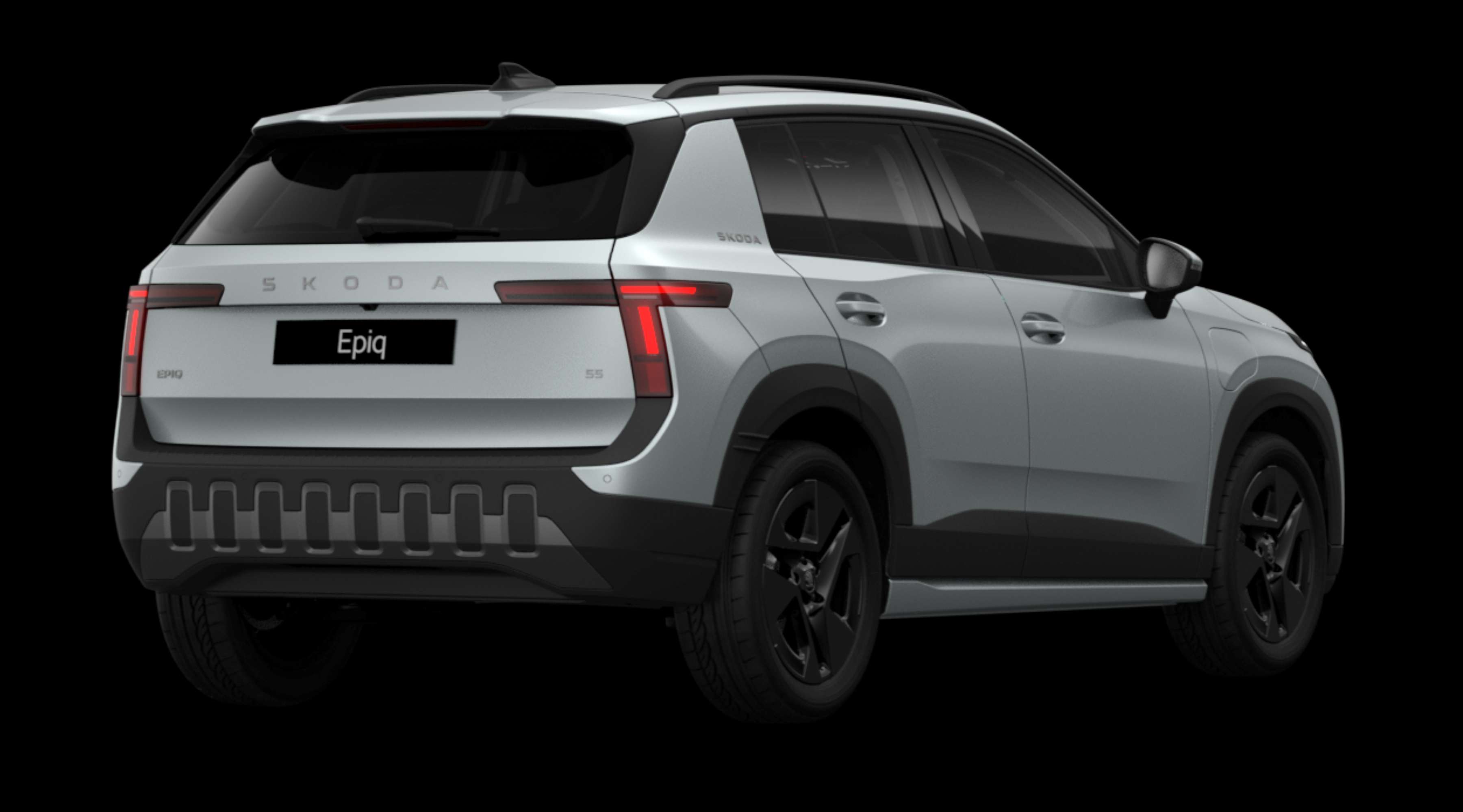 Schräge Heckansicht eines Skoda Epiq, freigestellt