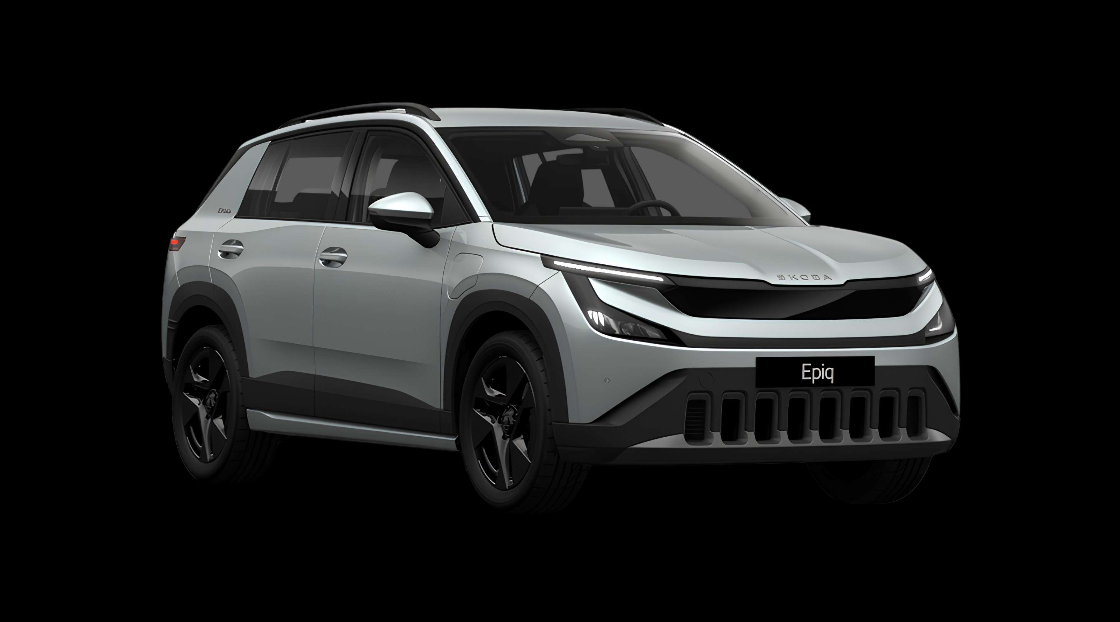 Schräge Frontansicht eines Skoda Epiq, freigestellt