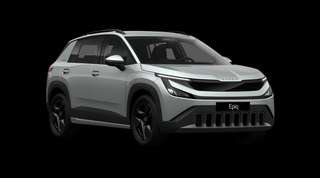 Schräge Frontansicht auf einen Skoda Epiq Selection, freigestellt