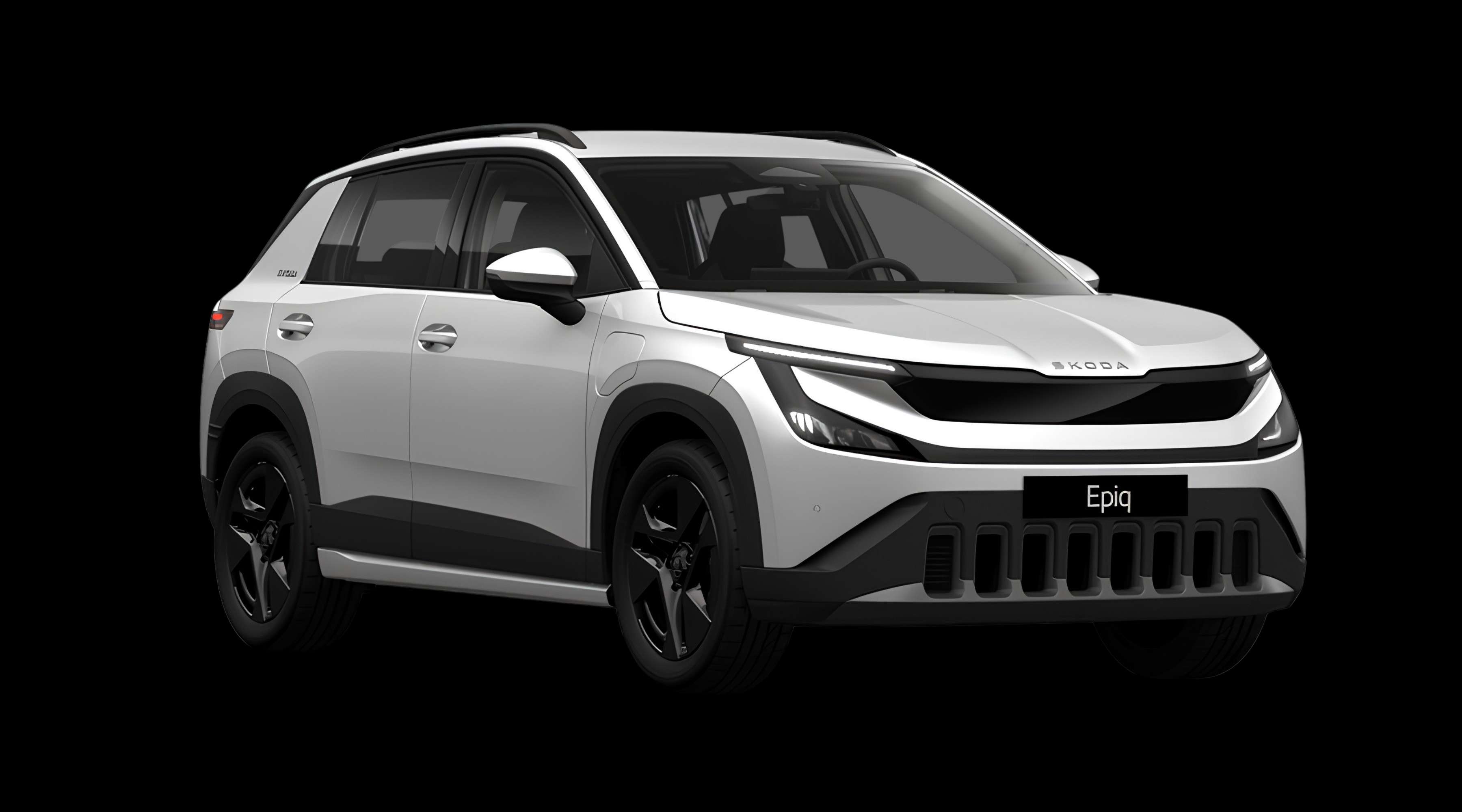 Schräge Frontansicht eines Skoda Epiq, freigestellt