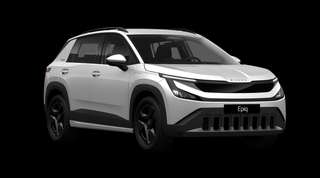 Schräge Frontansicht auf einen Skoda Epiq Selection, freigestellt