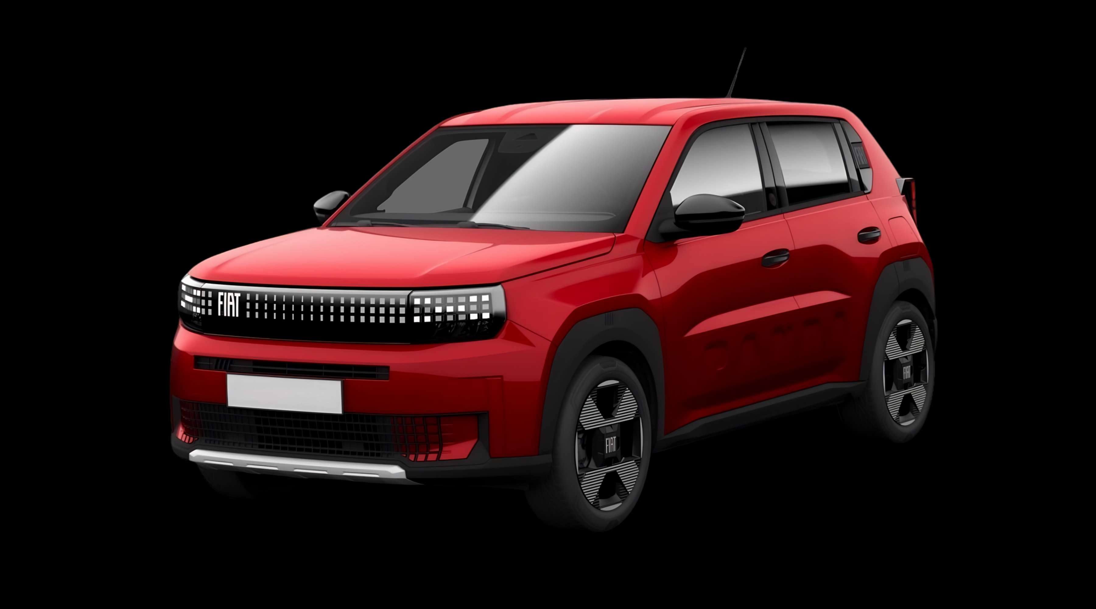 Schräge Frontansicht eines Fiat Grande Panda, freigestellt