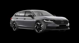 Schräge Frontansicht auf einen Skoda Superb Sportline, freigestellt