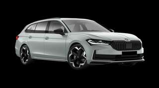 Schräge Frontansicht auf einen Skoda Superb Sportline, freigestellt