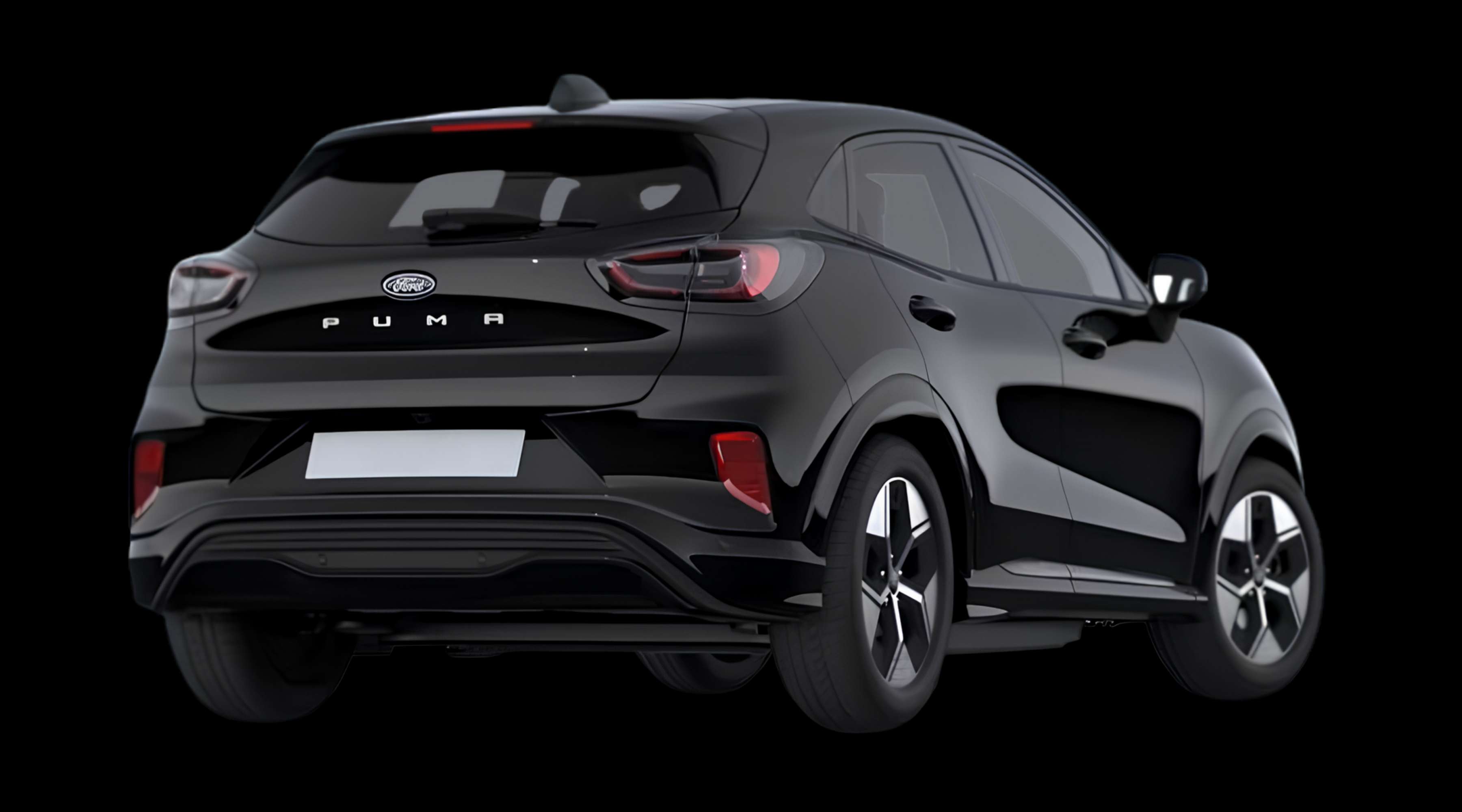 Schräge Heckansicht eines Ford Puma Gen-E, freigestellt